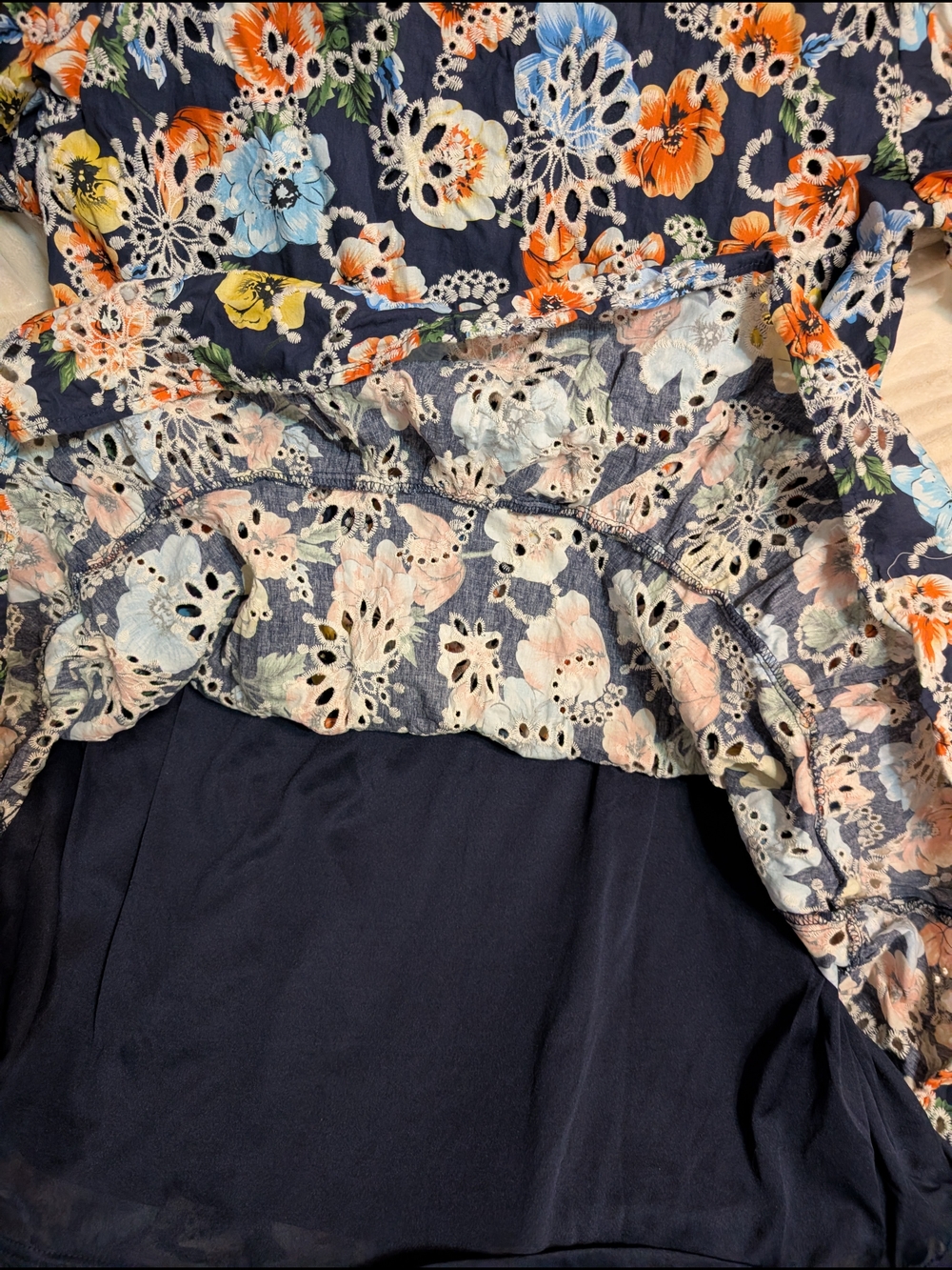 Voy Navy Floral Eyelet Tiered Dress - Picture 4 of 8